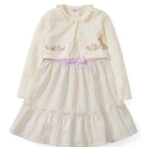 Bonnie Jean Cream and Pastel Striped Dress with Cardigan Easter